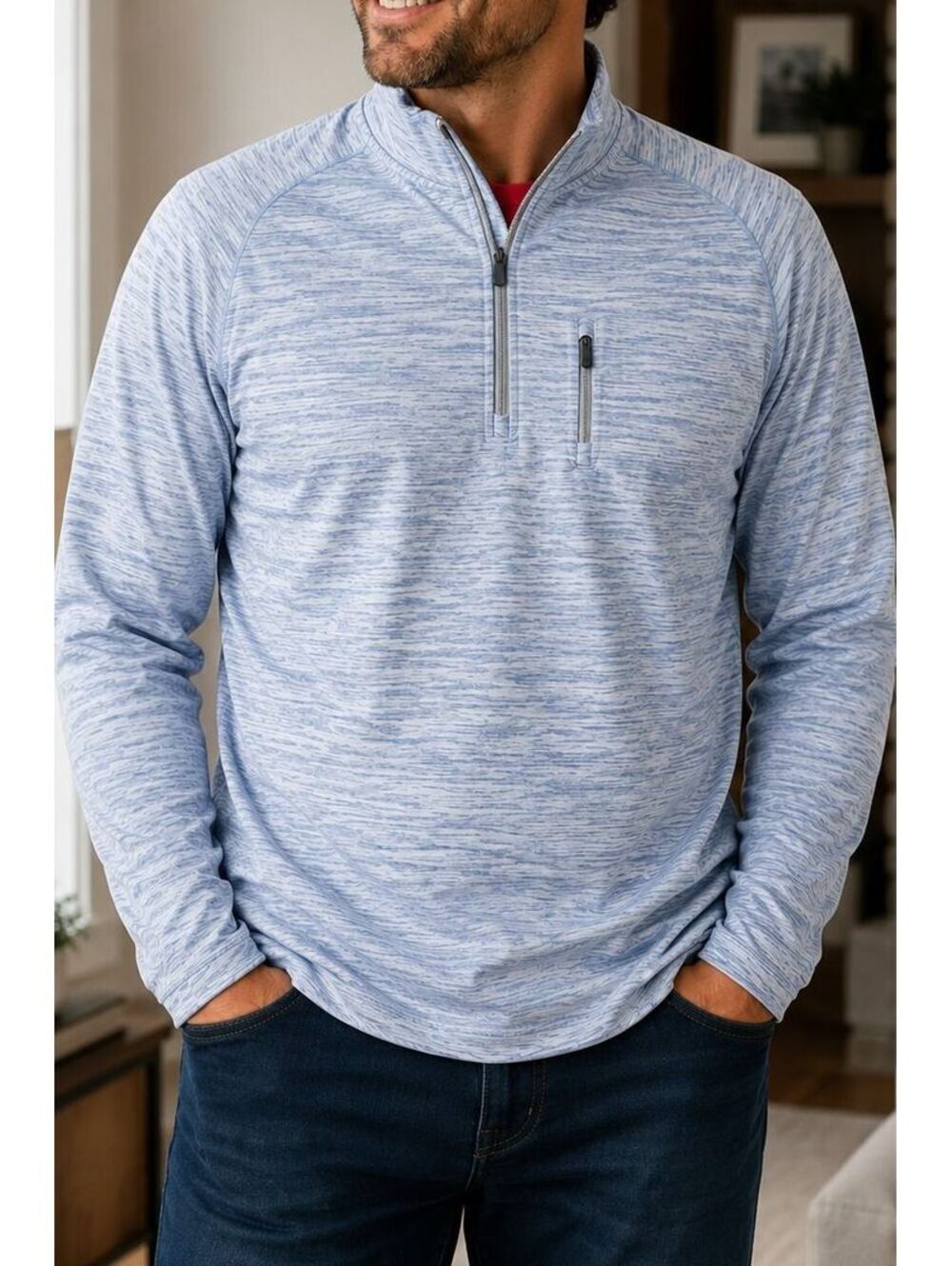 Tommy Bahama Men's XL Light Blue Heathered Quarter Zip Pullover Sweatshirt
